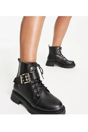ASOS April - Stivali stile hiker stringati neri a pianta larga