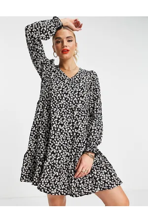 VERO MODA Vestito grembiule corto in poliestere bianco e nero a fiori - MULTI