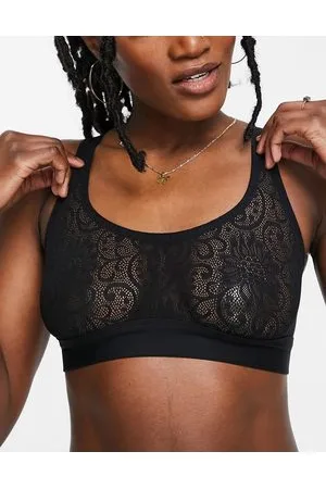 Lindex Brassière taglio corto effetto nudo nera in pizzo super morbido di misto nylon - BLACK