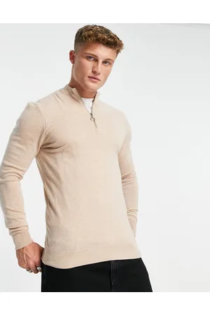 New Look Maglione slim con collo a imbuto con zip color avena