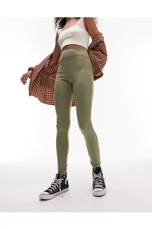 Topshop Premium Edit - Leggings sportivi kaki a coste