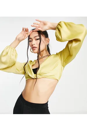 Aria Cove Crop top in raso color lime annodato sul davanti in coordinato