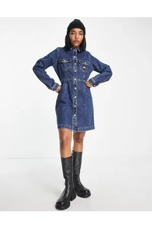 Tommy Hilfiger Vestito di jeans slim lavaggio scuro con bottoni