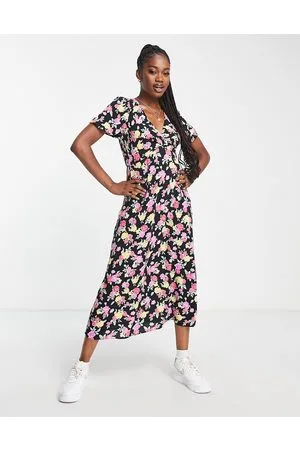 New Look Vestito da giorno midi a fiori con bottoni