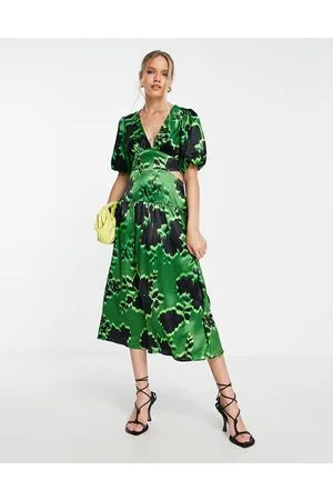 Topshop Vestito midi a fiori con cut-out in vita