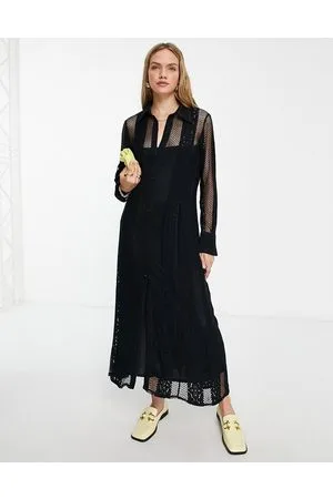 Topshop Vestito camicia lungo in jersey e pizzo