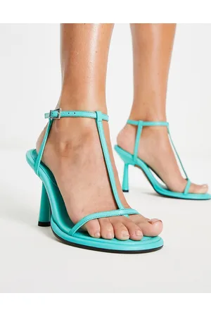 Topshop Sade - Sandali premium in pelle turchese con tacco e punta arrotondata