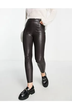 Topshop Pantaloni skinny in pelle sintetica color cioccolato