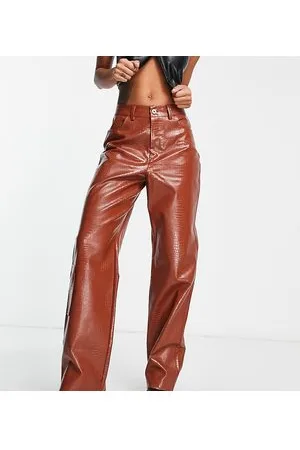COLLUSION Pantaloni cargo dritti in pelle sintetica color ruggine effetto coccodrillo anni 