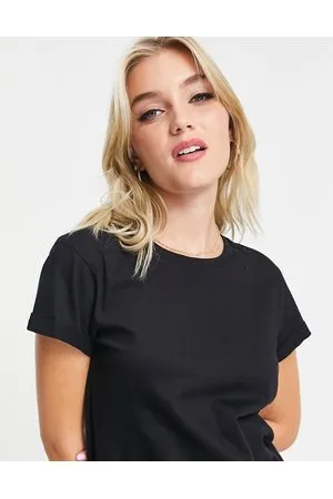 Brave Soul Eleanor - T-shirt con risvolto sulle maniche nera