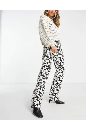 Monki Pantaloni a vita alta con stampa a onde in coordinato