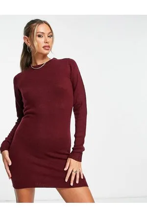 Brave Soul Plus - Vestito maglia girocollo grunge bordeaux