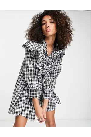 Topshop Vestito corto casual a quadri bianchi e neri con volant