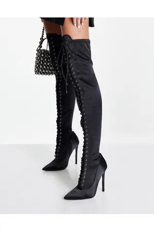 ASOS Kiss - Stivali cuissard stringati a punta in satin