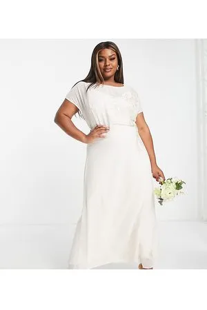 HOPE & IVY Bridal - Vestito lungo da sposa ricamato color avorio allacciato sul retro