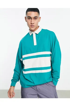 ASOS Polo oversize a maniche lunghe verde con pannelli bianchi