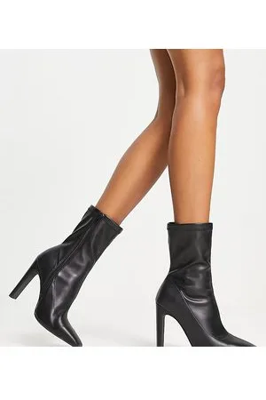 London Rebel London Rebel Wide Fit - Stivali a calza a pianta larga con punta quadrata e tacco neri
