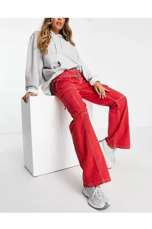 ASOS Pantaloni a zampa stile cargo con cintura rossi
