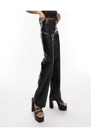 Topshop Pantaloni dritti in pelle sintetica nera