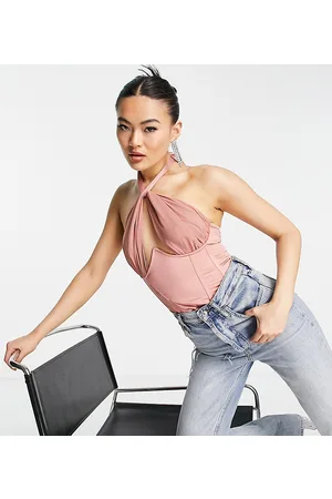 AsYou Top a corsetto allacciato al collo con ferretto color visone
