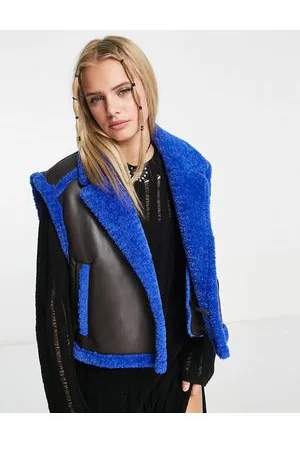 JJXX Gilet corto a contrasto cioccolato e blu con montone finto