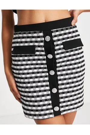 Miss Selfridge Minigonna bouclé a quadri nera e bianca in coordinato