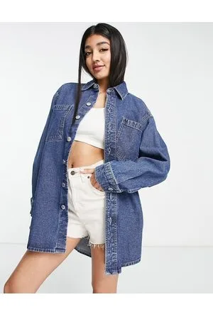 Miss Selfridge Camicia oversize in denim con lavaggio scuro