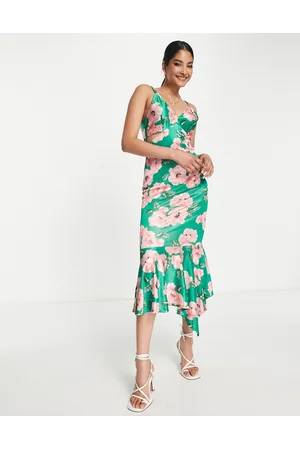 River Island Vestito sottoveste midi in raso con spalline sottili