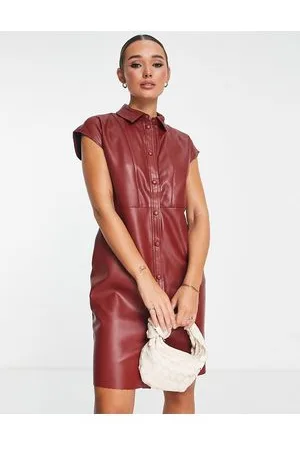 VILA Vestito corto in pelle sintetica bordeaux senza maniche