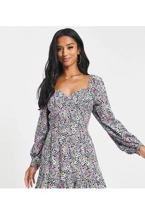 Miss Selfridge Petite - Vestito da giorno corto a fiorellini con dettaglio a corsetto e volant