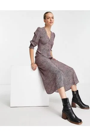 Whistles Vestito midi con scollo a V con stampa a catene di fiorellini