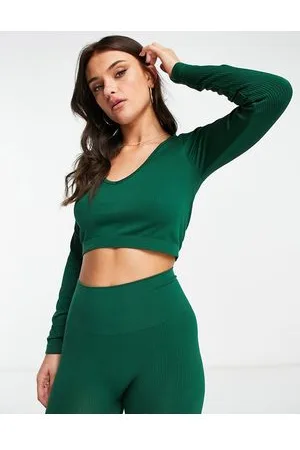 Pimkie Crop top a maniche lunghe senza cuciture bosco in coordinato