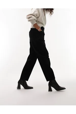 Topshop Pantaloni neri in tessuto a coste con pinces