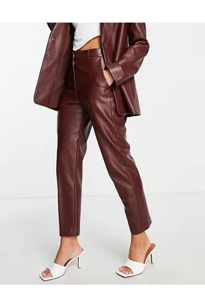 French Connection Pantaloni slim in similpelle PU color cioccolato in coordinato