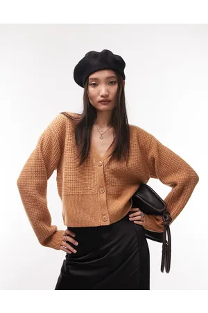 Topshop Cardigan corto in maglia testurizzata cammello