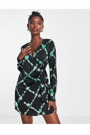 VERO MODA Vestito grembiule corto in raso verde con stampa