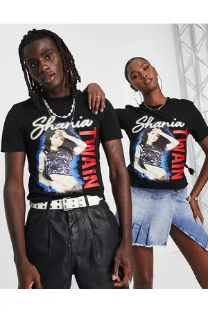 ASOS Unisex - T-shirt aderente corta nera con stampa di "Shania Twain"