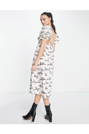 MANGO Vestito midi con scollo quadrato e motivo western