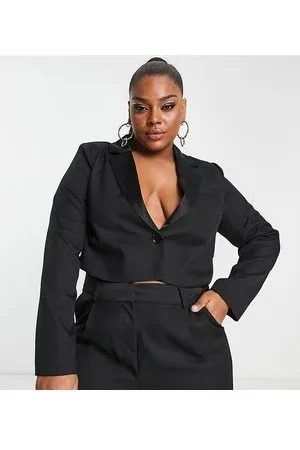 In The Style Esclusiva x Yasmin Devonport - Blazer taglio corto con finiture e rever in raso