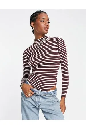 ASOS Body con collo alto e maniche lunghe bordeaux e bianco