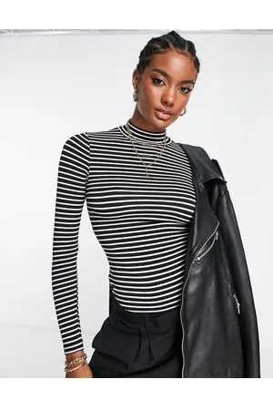 ASOS Body con collo alto e maniche lunghe bianco e nero a righe
