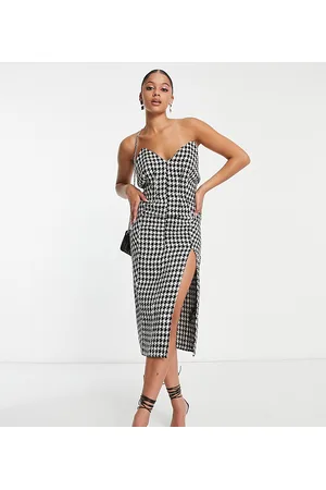 ASOS Donna Vestiti a fascia - Tall - Vestito corto a fascia con scollo profondo in tweed pied de poule