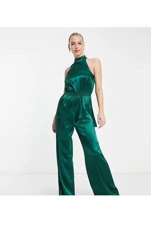 Little Mistress Tuta jumpsuit accollata in raso smeraldo