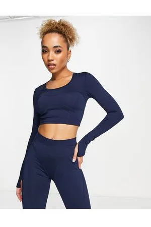HIIT Crop top a maniche lunghe con scollo rotondo e cuciture modellanti a vista