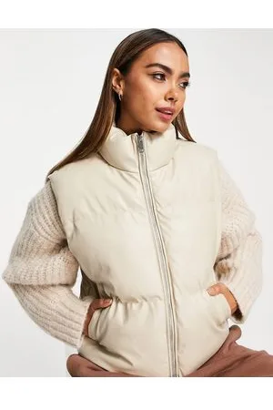 Brave Soul Tropic - Gilet imbottito in pelle sintetica crema