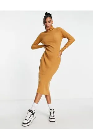 Brave Soul Rebecca - Vestito midi accollato in maglia color cammello