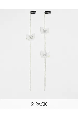 DesignB London Confezione da 2 fermagli per capelli con filo di perle e 3 farfalle