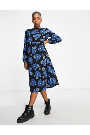Monki Vestito midi nero e blu a fiori