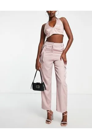 ASOS Pantaloni slim cargo in raso malva in coordinato