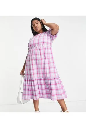 Simply Be Vestito grembiule midi a quadri a balze